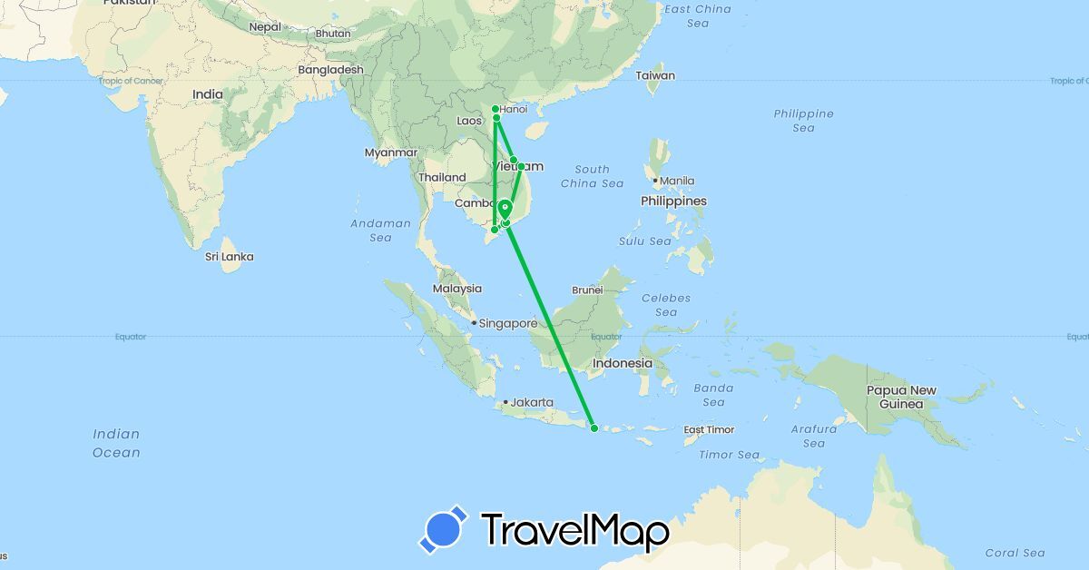 TravelMap itinerary: driving, bus in Indonesia, Vietnam (Asia)